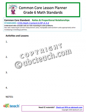 Common Core: Math Lesson Planner – Ratios & Proportional Relationships (grade 6)