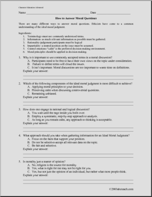 Worksheet: How to Answer Moral Questions (upper elem/middle)
