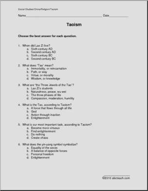 Comprehension: Taoism Religion of China (upper elem/middle)