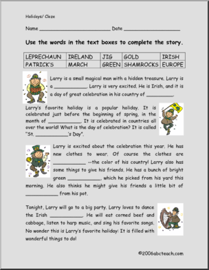 Cloze: Larry the Leprechaun (elem)