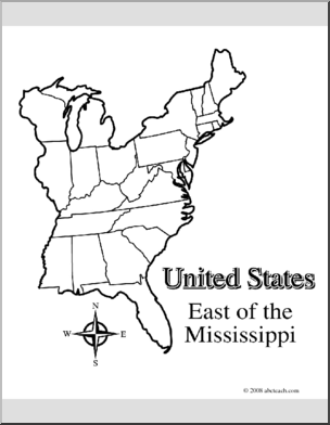 Clip Art: US Maps: Eastern States (coloring page) Blank