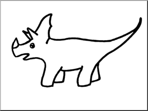 Clip Art: Cute Dinos Triceratops B&W