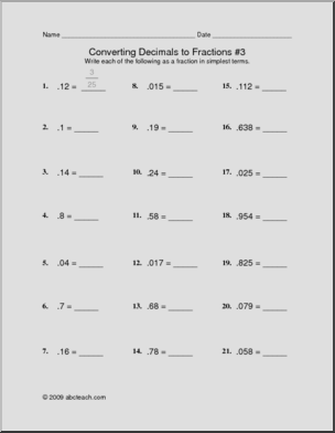 Convert Decimals to Fractions 3 Worksheet