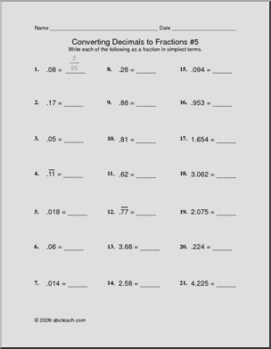 Convert Decimals to Fractions 5 Worksheet