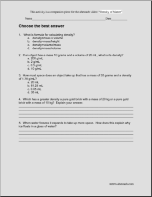 Density of Matter (Quiz for Video)