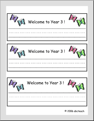Desk Tag: Welcome to Year 3 (w/ butterflies)
