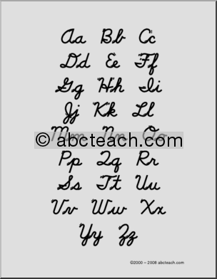 Chart: Cursive Alphabet Aa-Zz with Arrows (DN-Style Font)