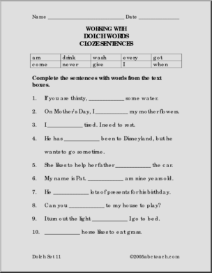Set 11′ Dolch Reading