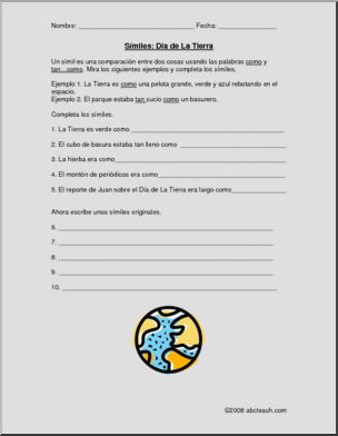 Similes – El DÃ­a de La Tierra (elementaria/secundaria) Spanish