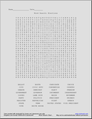 Word Seach: Elections (upper/middle/high)