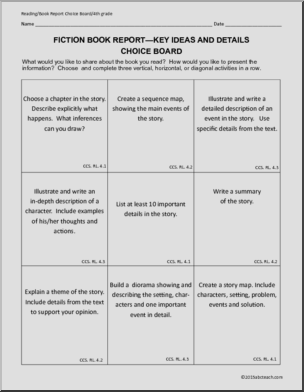 Book Report: Fiction: Choice Board (grade 4)