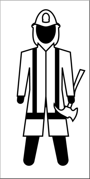 Clip Art: People: Firefighter Male B&W
