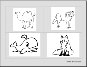 Flashcards: Animals–camel, wolf, whale, fox (ESL)