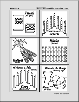 Matching: Kwanzaa Pictures – b/w (preschool/primary)