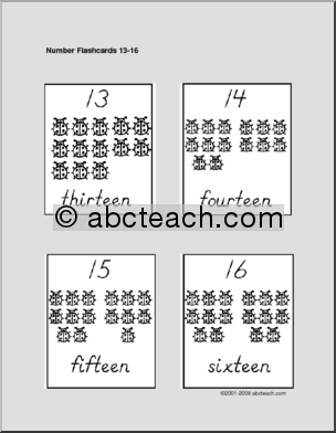 Numbers 13-16 (ladybugs, b/w) Flashcards