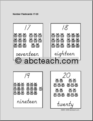 Numbers 17-20 (ladybugs, b/w) Flashcards