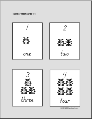 Numbers 1-4 (ladybugs, b/w) Flashcards