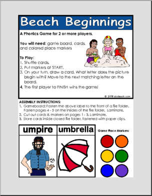 Folder Game – Beach Beginnings (beginning vowel sounds) Phonics