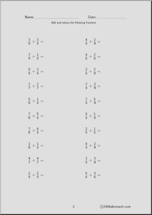 Fraction Addition (set 6) Worksheet