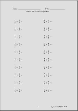 Fraction Addition – unlike (set 1) Worksheet