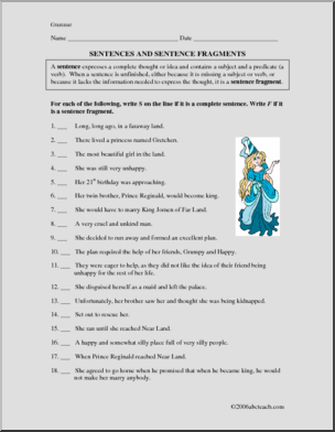 Grammar – Sentences (upper elementary) Worksheet