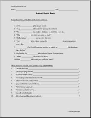 Present Simple (elem/ESL) Worksheet