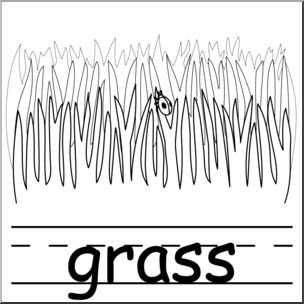 Clip Art: Basic Words: Grass B&W Labeled