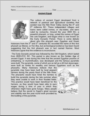 Comprehension: Ancient Mediterranean Culture- Egypt (upper elem)