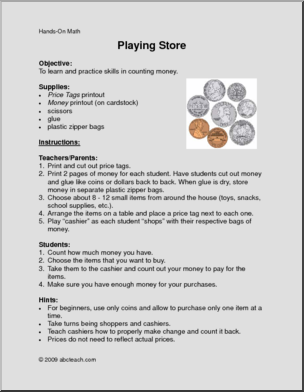 Playing Store (elem/upper elem) Hands-On Math