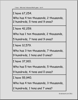 “I have…Who has” Place Value Ten Thousand (elem) Math Game