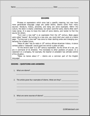 Idioms (elem/upper elem) Comprehension