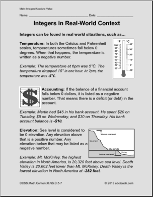 Math: Rules and Practice – Practice Integers (6th grade)