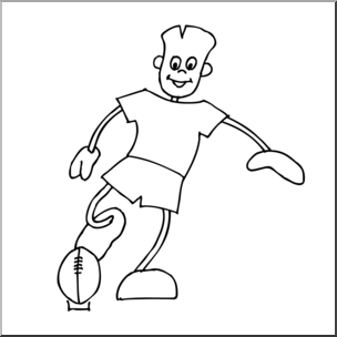 Clip Art: Cartoon School Scene: Sports: Football 01 B&W