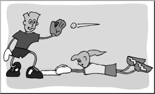 Clip Art: Cartoon School Scene: Sports: Baseball 07 Grayscale