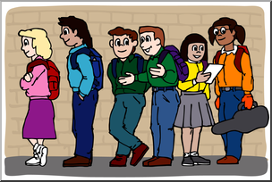 Clip Art: Kids: Standing In Line Color