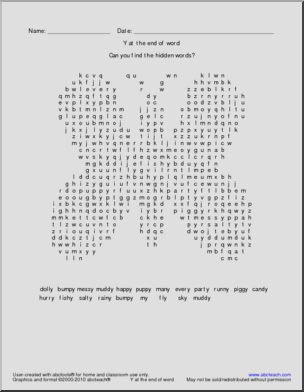 Phonics; “Y” Ending Words (primary) Word Search