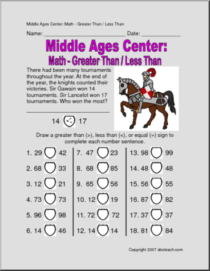 Medieval “Greater Than/Less Than” (elem) Worksheet