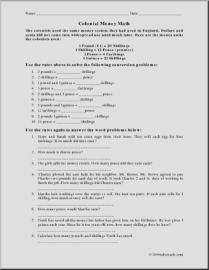 Colonial Money (upper elem) Word Problems