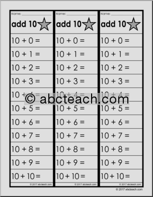 Math: Fact Fluency Practice: Add 10