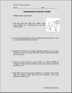 Endangered Animal Multiplication (elem) Word Problems