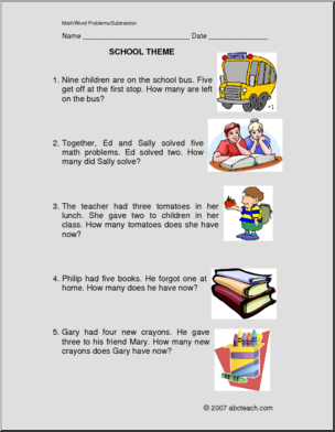 Word Problems: School Themed Subtraction (primary)