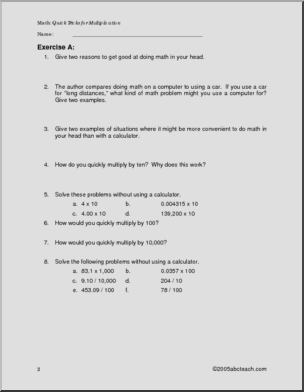 Quick Tricks for Multiplication (middle school) Rules and Practice