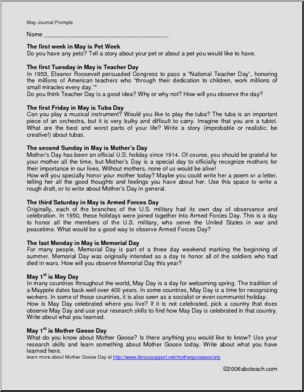 Writing Prompts: My Journal – May (upper elem/middle)