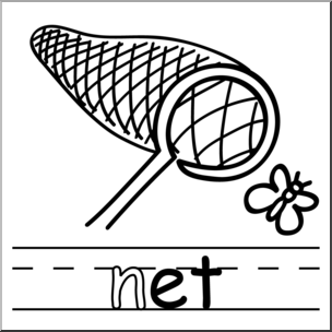 Clip Art: Basic Words: -et Phonics: Net B&W