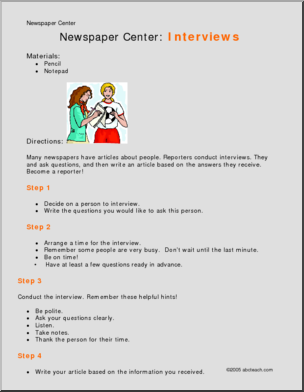 Newspaper Center: Interviews (elem/upper elem)
