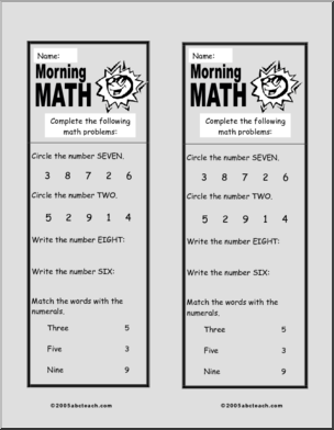 Number Recognition Morning Math