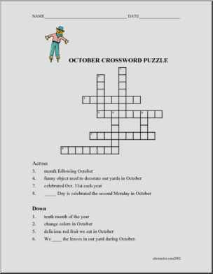 Crossword: October (elementary)