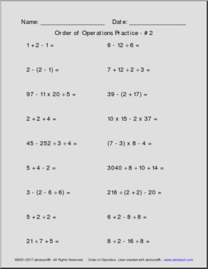Order of Operations Practice Pack