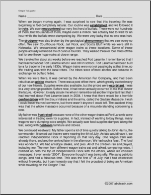 Comprehension: Oregon Trail, part 3 (upper elem/middle)