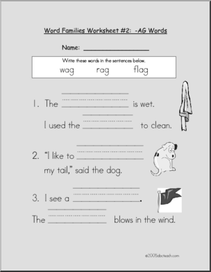 Word Family – ag words Worksheet